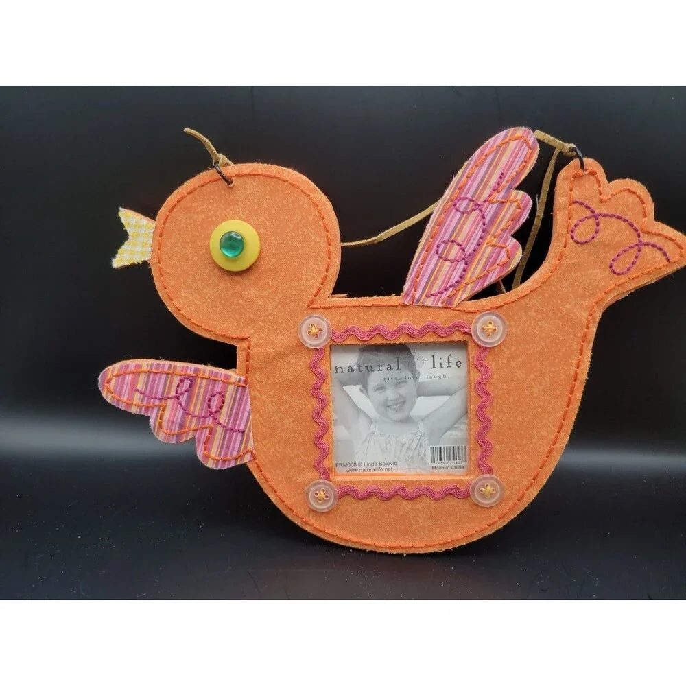 2 Natural Life Elephant & Bird Fabric Stitch Picture Frames Children’s Baby Room